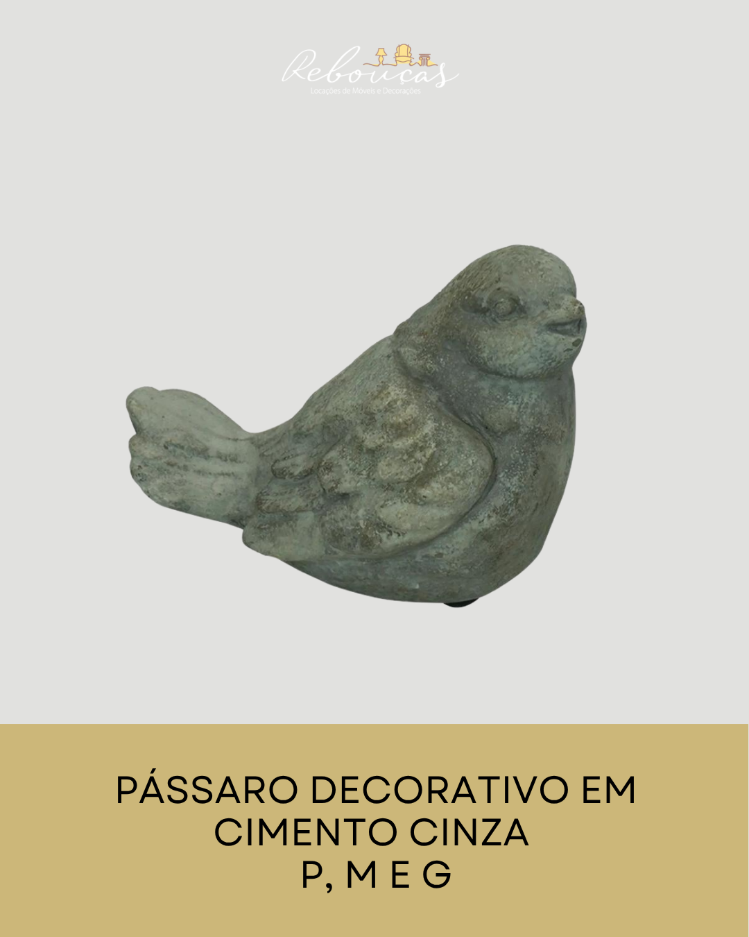 Pássaro Decorativo em Cimento Cinza P, M e G